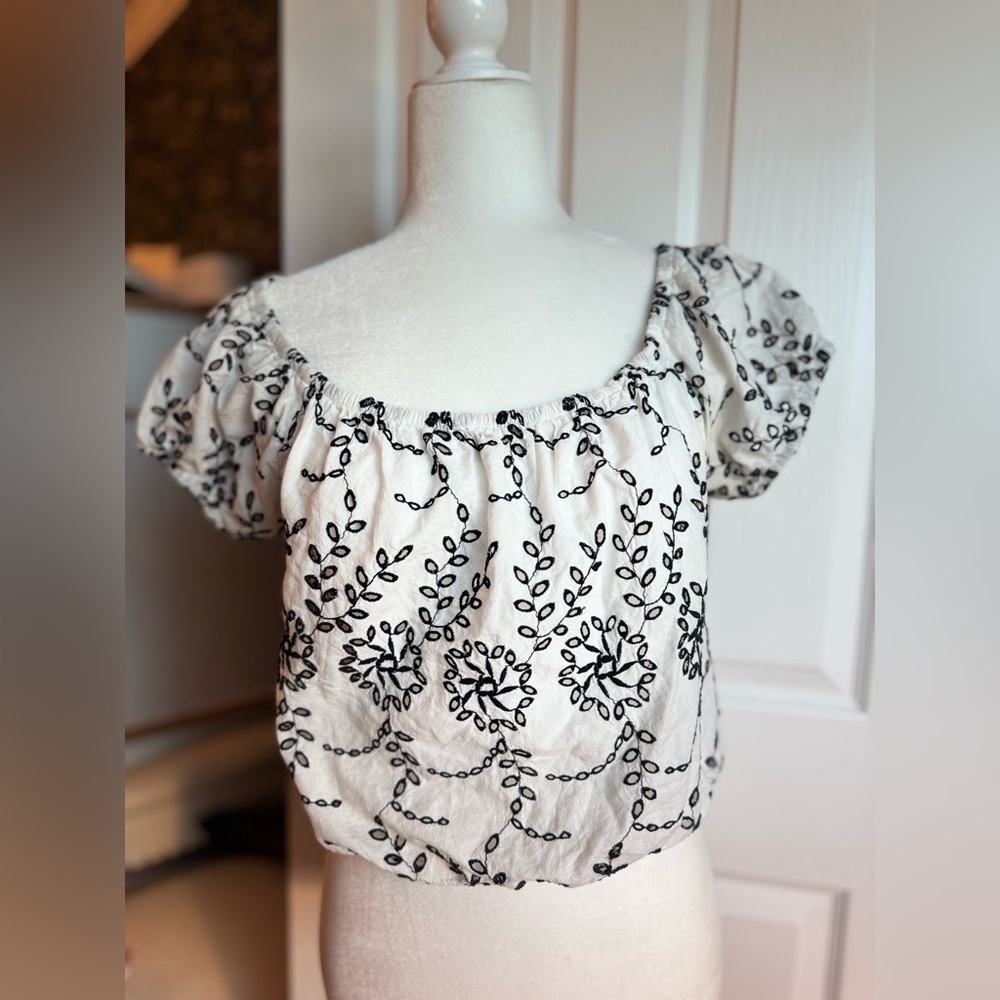 American Eagle Outfitters boho off the shoulder eyelet White and Black Blouse​